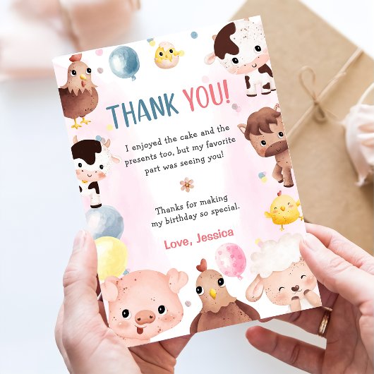 Landtiere Balloons Barnyard Danke Karte