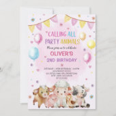 Landtiere Balloons Barnyard Geburtstagspartei Einladung (Vorderseite)