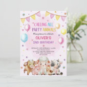 Landtiere Balloons Barnyard Geburtstagspartei Einladung (Stehend Vorderseite)