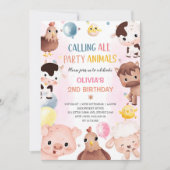 Landtiere Balloons Barnyard Geburtstagspartei Einladung (Vorderseite)