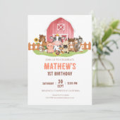 Landtiere Barnyard 1. 2. Geburtstag Einladung (Stehend Vorderseite)