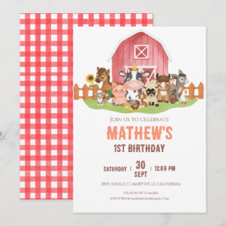 Landtiere Barnyard 1. 2. Geburtstag Einladung