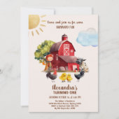 Landtiere Barnyard 1. Geburtstag Eins Einladung (Vorderseite)