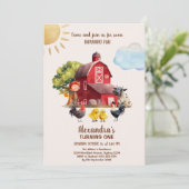 Landtiere Barnyard 1. Geburtstag Eins Einladung (Stehend Vorderseite)