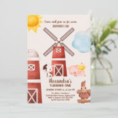 Landtiere Barnyard 1. Geburtstag verwandeln eine I Einladung (Stehend Vorderseite)