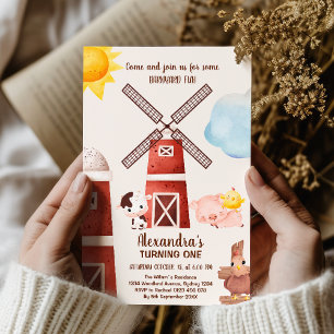 Landtiere Barnyard 1. Geburtstag verwandeln eine I Einladung