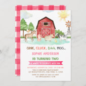 Landtiere Barnyard 2. Geburtstag Einladung (Vorne/Hinten)