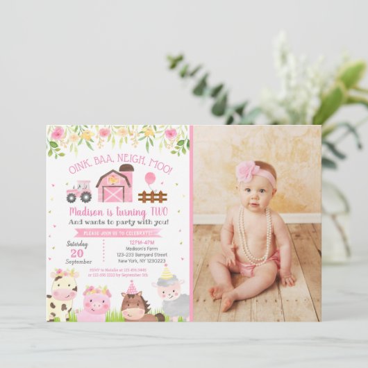 Landtiere Barnyard 2. Geburtstag Einladungen (Stehend Vorderseite)