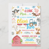 Landtiere Barnyard 2. Geburtstag zwei Einladung (Vorderseite)