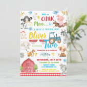 Landtiere Barnyard 2. Geburtstag zwei Einladung (Stehend Vorderseite)