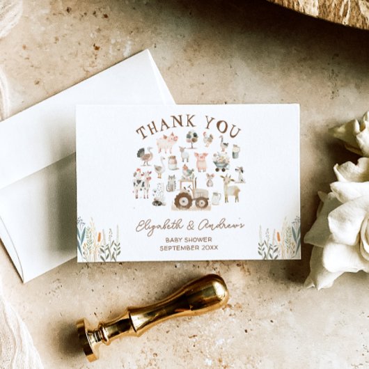 Landtiere Barnyard Baby Dusche Vielen Dank Karte