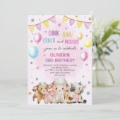 Landtiere Barnyard Balloon Geburtstagsparty Einladung (Stehend Vorderseite)