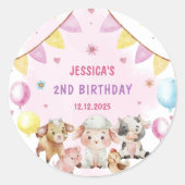 Landtiere Barnyard Balloon Geburtstagsparty Runder Aufkleber (Vorderseite)