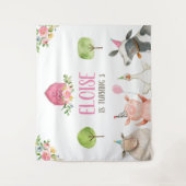 Landtiere Barnyard Banner Pink Girl Geburtstag Wandteppich (Vorderseite)