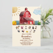 Landtiere Barnyard Bash Ranch Geburtstagspartei Einladung (Stehend Vorderseite)