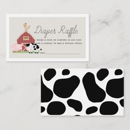 Landtiere Barnyard Beige Diaper Raffle Ticket Begleitkarte (Vorne/Hinten)