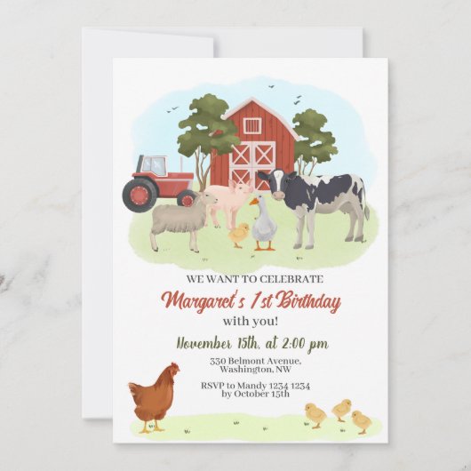 Landtiere Barnyard Birthday Einladung (Vorderseite)