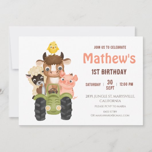 Landtiere Barnyard Birthday Einladung (Vorderseite)