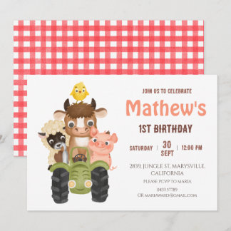 Landtiere Barnyard Birthday Einladung