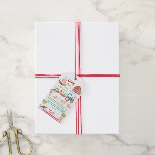 Landtiere Barnyard Birthday Vielen Dank für Ihre U Geschenkanhänger (Mit Garn)