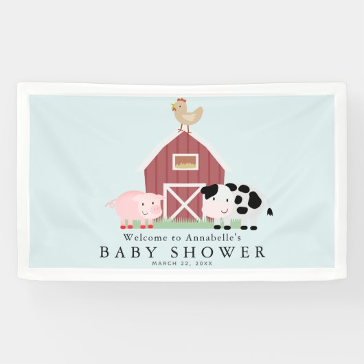 Landtiere Barnyard Blue Baby Dusche Willkommen Banner (Horizontal)
