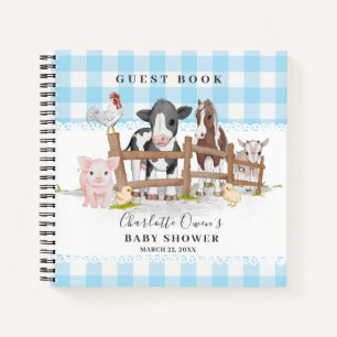 Landtiere Barnyard Blue Baby Shower Gästebuch Notizblock