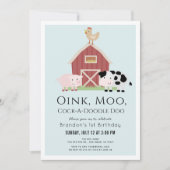 Landtiere Barnyard Blue Boy 1. Geburtstag Einladung (Vorderseite)