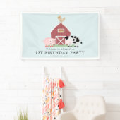 Landtiere Barnyard Blue Boy Geburtstag Willkommen Banner (Insitu)