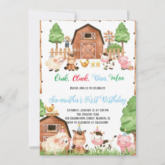 Landtiere Barnyard Blue Boy Geburtstagspartei Einladung