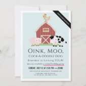 Landtiere Barnyard Blue Boy Virtual Birthday Einladung (Vorderseite)