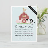 Landtiere Barnyard Blue Boy Virtual Birthday Einladung (Stehend Vorderseite)