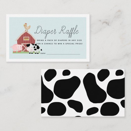 Landtiere Barnyard Blue Diaper Raffle Ticket Begleitkarte (Vorne/Hinten)