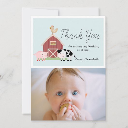 Landtiere Barnyard Blue Geburtstag Danke Karte (Vorderseite)