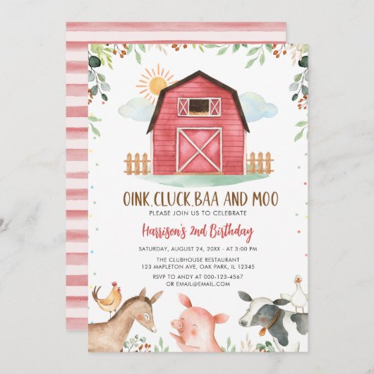 Landtiere Barnyard Boy Birthday Einladung (Vorne/Hinten)