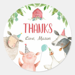 Landtiere Barnyard Boy Birthday Favor Tags Runder Aufkleber