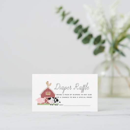 Landtiere Barnyard Diaper Raffle Ticket Begleitkarte (Stehend Vorderseite)