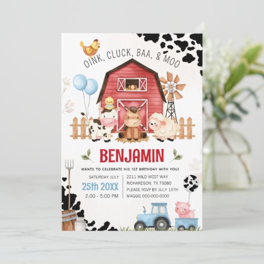 Landtiere Barnyard FARM GEBURTSTAG Einladung (Stehend Vorderseite)