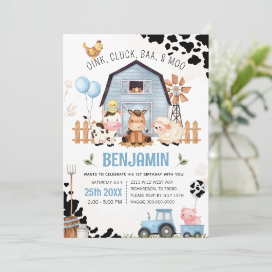 Landtiere Barnyard FARM GEBURTSTAG Einladung (Stehend Vorderseite)
