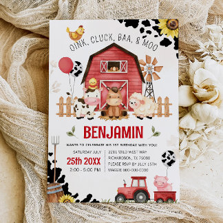 Landtiere Barnyard FARM GEBURTSTAG Einladung
