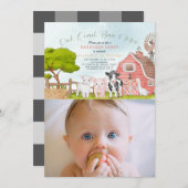 Landtiere Barnyard Foto 1. Geburtstag Einladung (Vorne/Hinten)