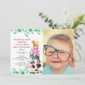 Landtiere Barnyard Foto Geburtstag Einladung (Stehend Vorderseite)