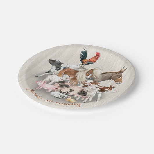 Landtiere Barnyard Geburtstagsfeier Teller (Schrägansicht)