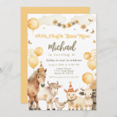 Landtiere Barnyard Geburtstagspartei Einladung (Vorne/Hinten)
