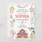Landtiere Barnyard Geburtstagspartei Einladung (Vorderseite)