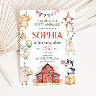Landtiere Barnyard Geburtstagspartei Einladung