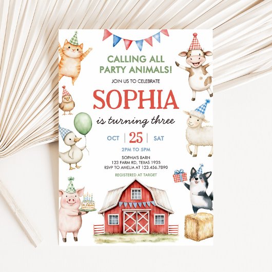 Landtiere Barnyard Geburtstagspartei Einladung