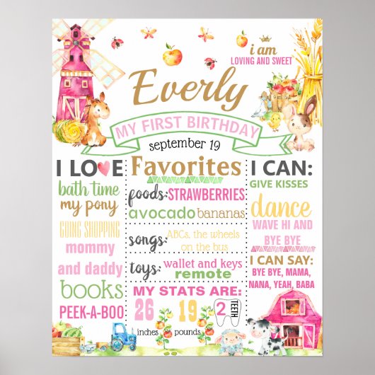 Landtiere Barnyard Geburtstagszeichen Poster (Vorne)