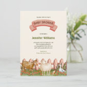 Landtiere Barnyard Gender Neutral Baby Dusche Einladung (Stehend Vorderseite)