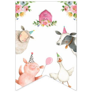 Landtiere Barnyard Girl Happy Birthday Banner