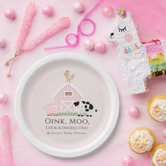 Landtiere Barnyard Girl Pink Babydusche Pappteller (Party)